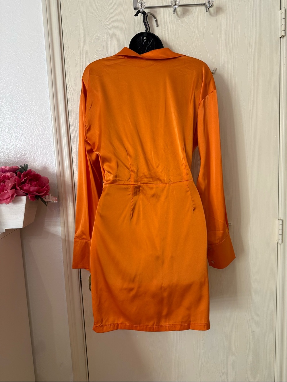 Women's Orange Tie-Front Shirt Dress - Picture 3 of 4